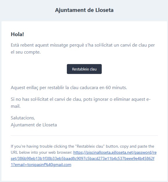 Pantalla restablir clau